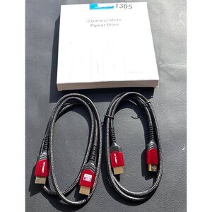 8K HDMI Cable 2-Pack 6.6Ft Braided Cord High-Speed Audio Video- FREE SHIPPING!